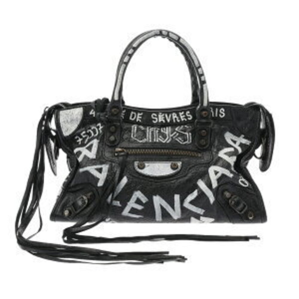 Balenciaga City Graffiti Black Leather Handbag